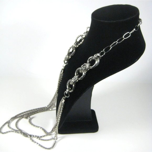 Silvertone Chain Necklace 41 Inch Multi-Strand Fashion Jewelry Braided Hoop - Picture 8 of 9